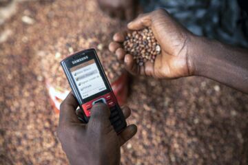 Mobiltelefone können Landwirten helfen, indem sie den Zugang zu landwirtschaftlicher Beratung und Marktpreis-Informationen verbessern. Photo: Jake Lyell/Alamy Stock Photo